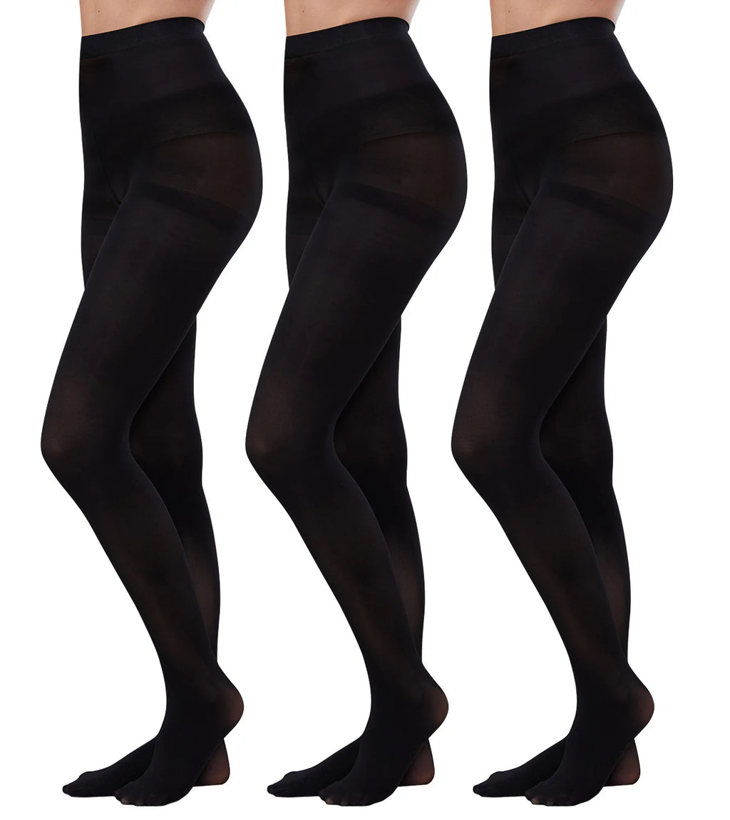 Fleece Lined Tights  Black Opaque  Control Top