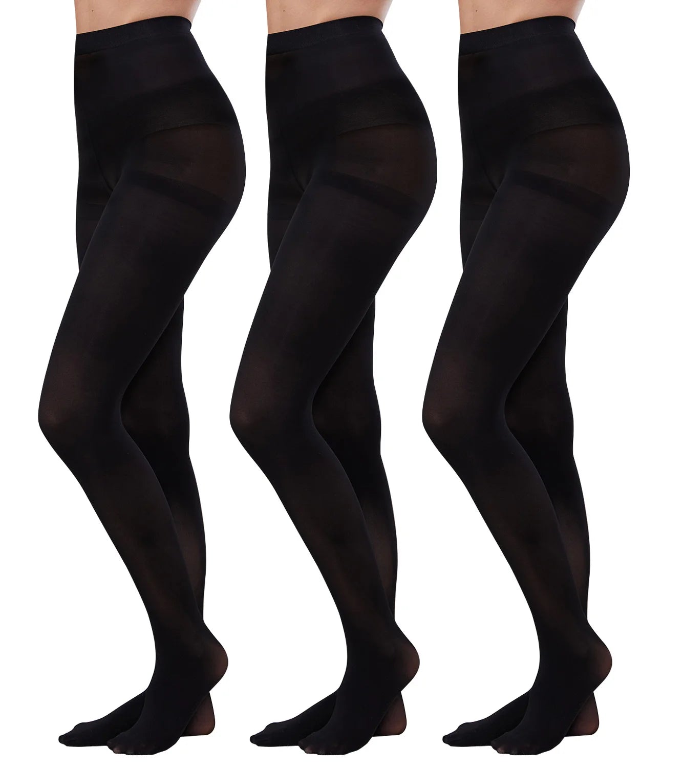 Fleece Lined Tights  Black Opaque  Control Top