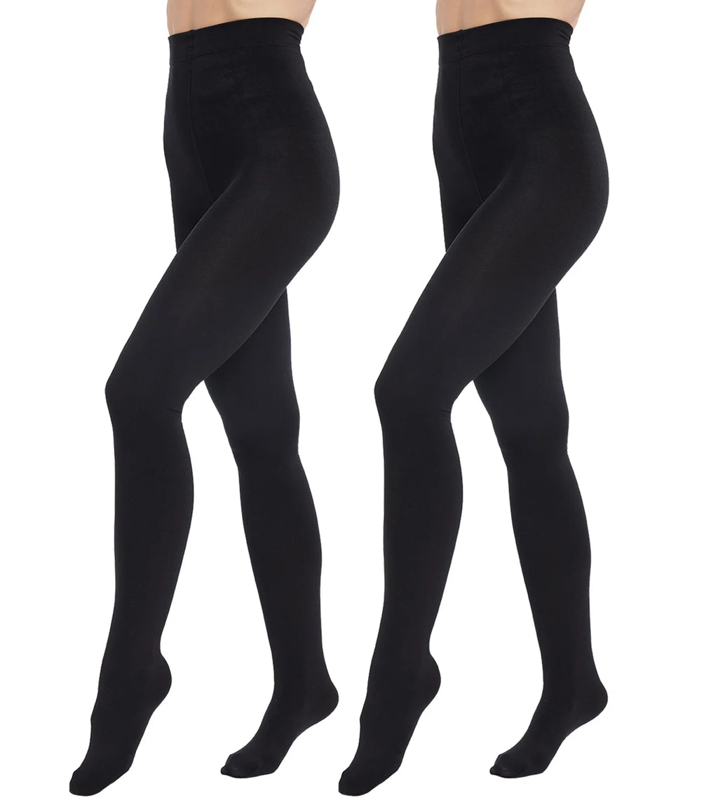 Fleece Lined Tights  Black Opaque  Control Top