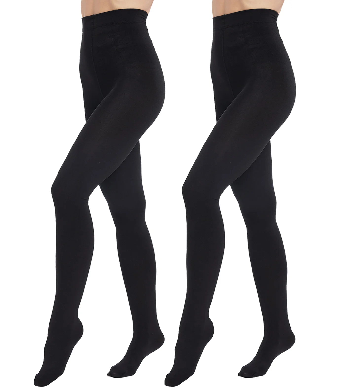 Fleece Lined Tights  Black Opaque  Control Top