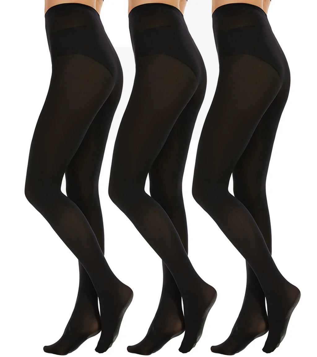Fleece Lined Tights  Black Opaque  Control Top