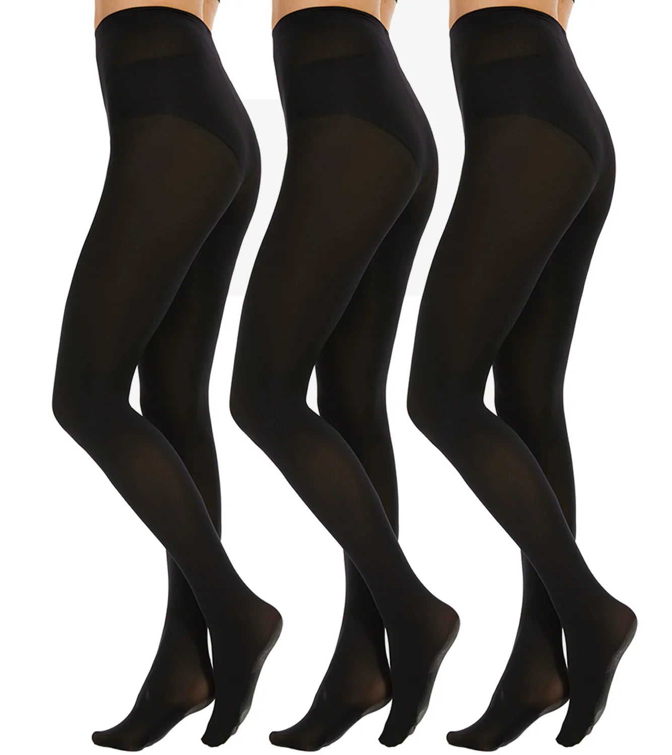 Fleece Lined Tights  Black Opaque  Control Top
