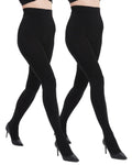Fleece Lined Tights  Black Opaque  Control Top