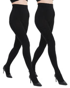 Fleece Lined Tights  Black Opaque  Control Top