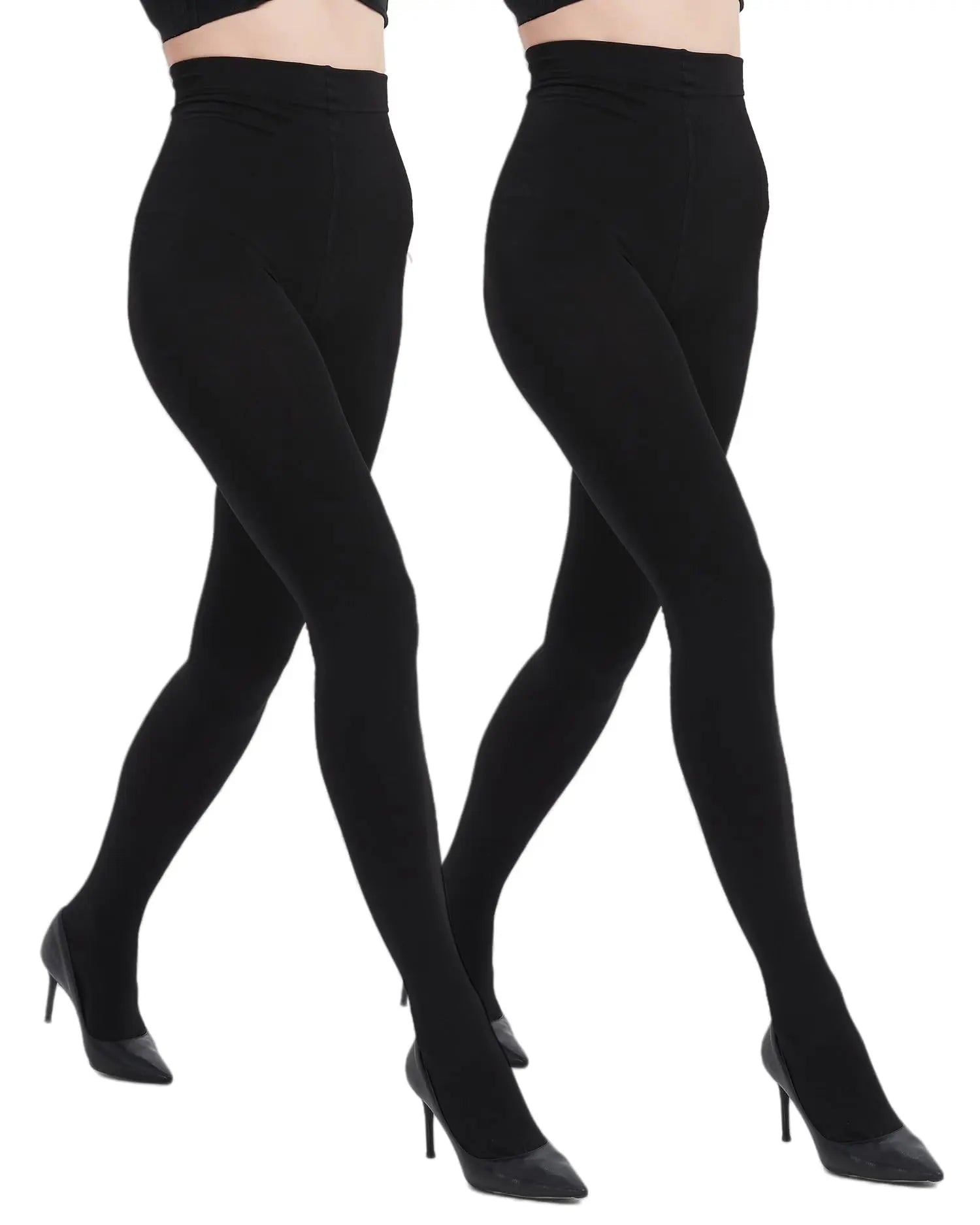 Fleece Lined Tights  Black Opaque  Control Top