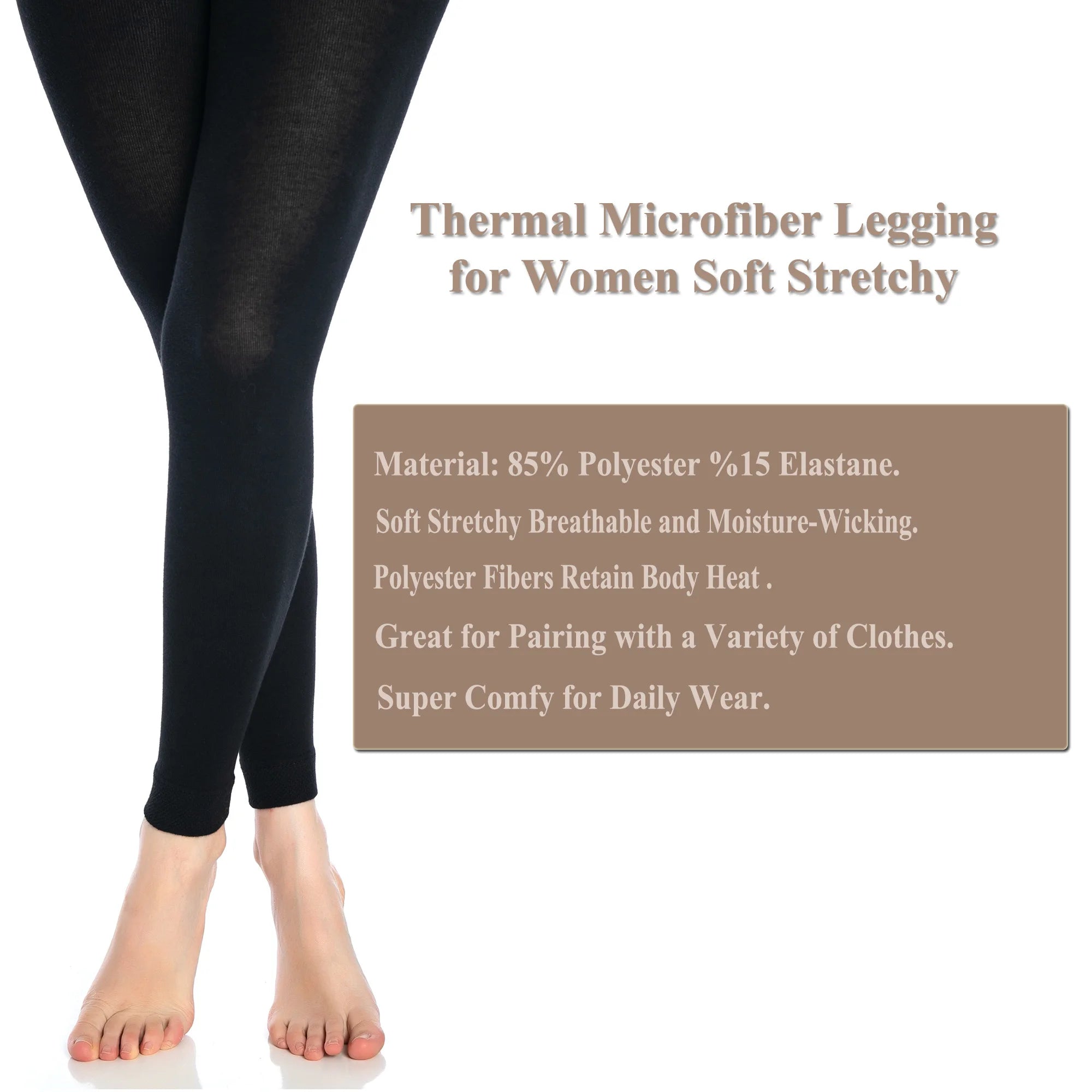 Black Thermal Leggings for Women Microfiber Soft