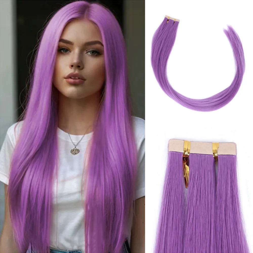 Seamless Invisible Tape in Red Hair Extensions for Women 24 inch Straight 
Colored Soft Synthetic Hair for Party Halloween Use