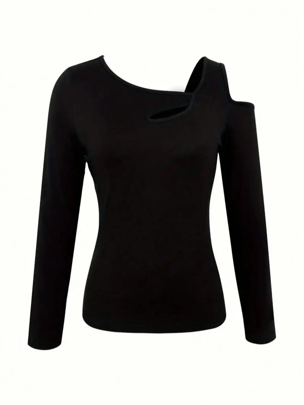Hollow Out Asymmetric Shoulder Long Sleeve T-Shirt