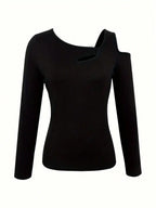 Hollow Out Asymmetric Shoulder Long Sleeve T-Shirt