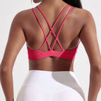 Solid Color Cross Fitness Bra  With Chest Pad