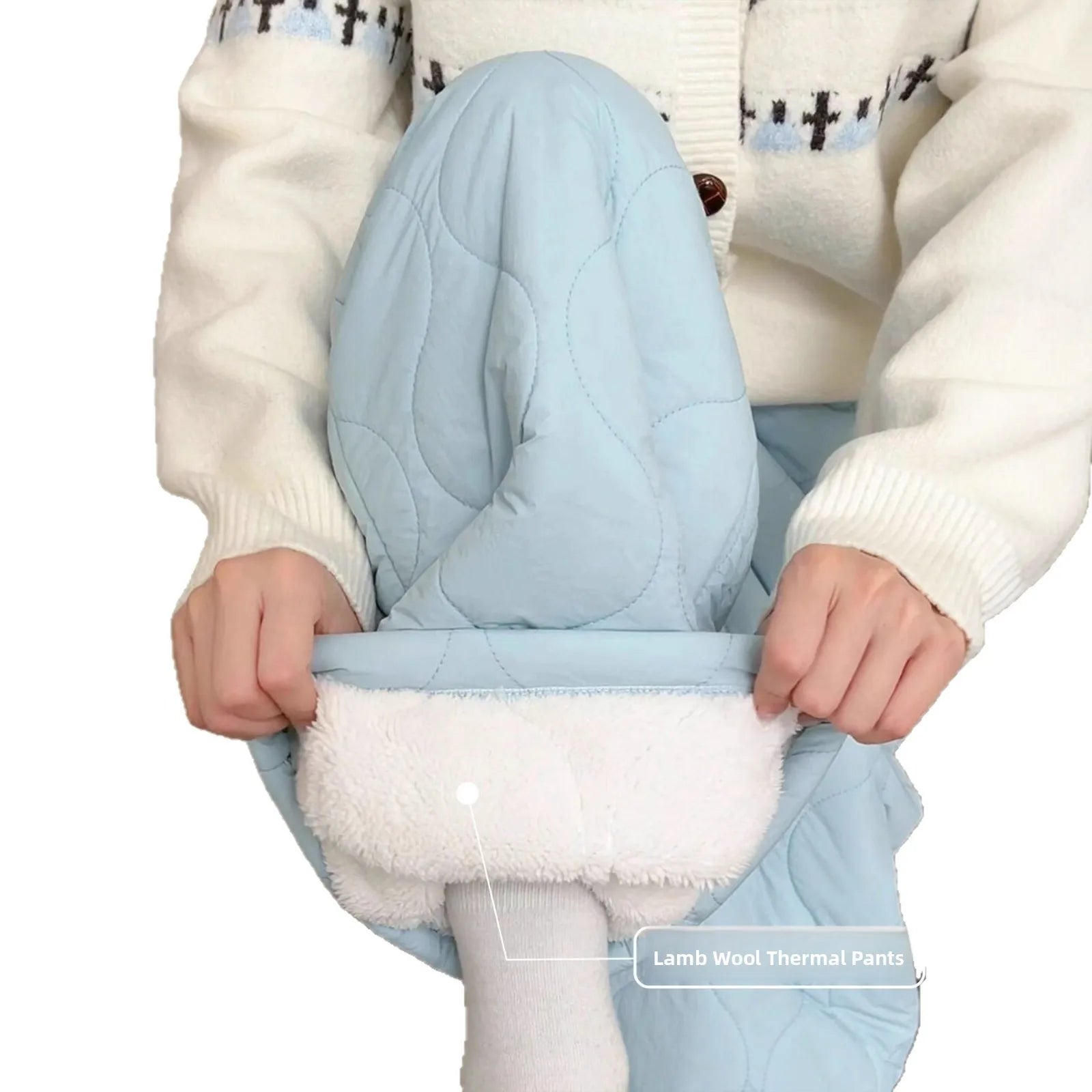 Blue Velvet Fleece Lined Casual Wide Leg Pants Women's