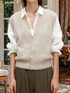 Sleeveless V Neck Button Down Cardigan Vest