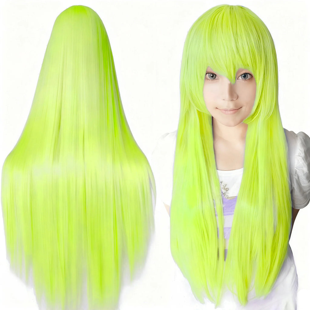 80cm Straight Synthetic Cosplay Wig White Purple Green Silver Pink Lolita Hairpiece with Bangs Long Wigs