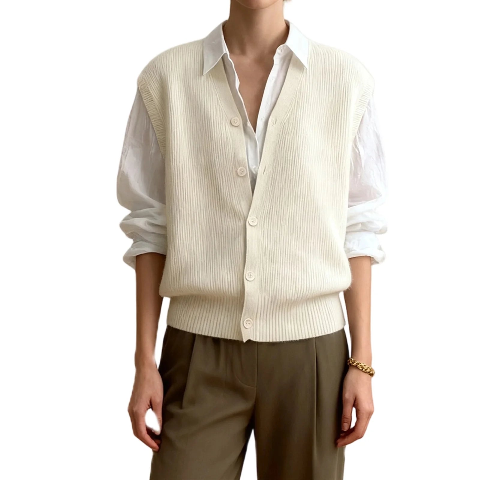 Sleeveless V Neck Button Down Cardigan Vest