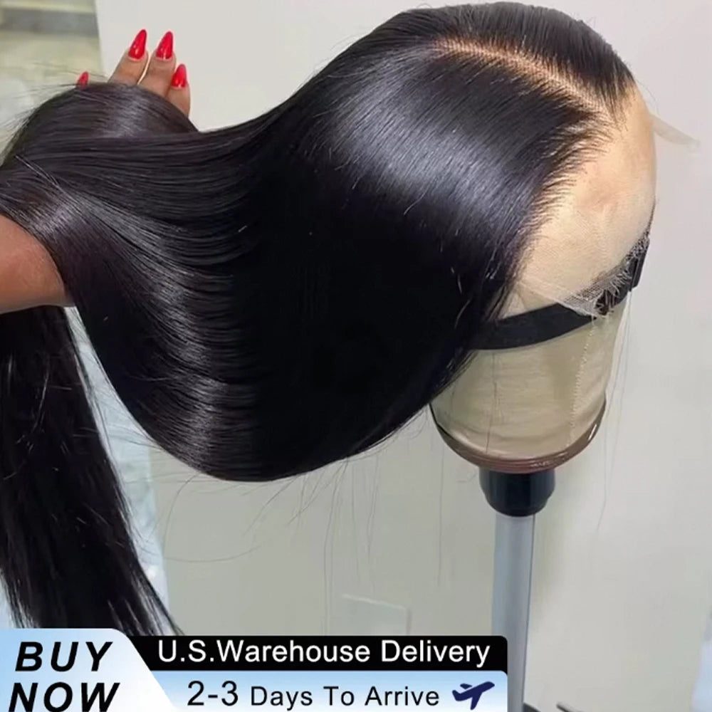 Human Hair Brazilian 4x4 Glueless Put on and go Wig
 36 38 40 Inch 13x4 13x6 HD Transparent Bone Straight Lace Frontal