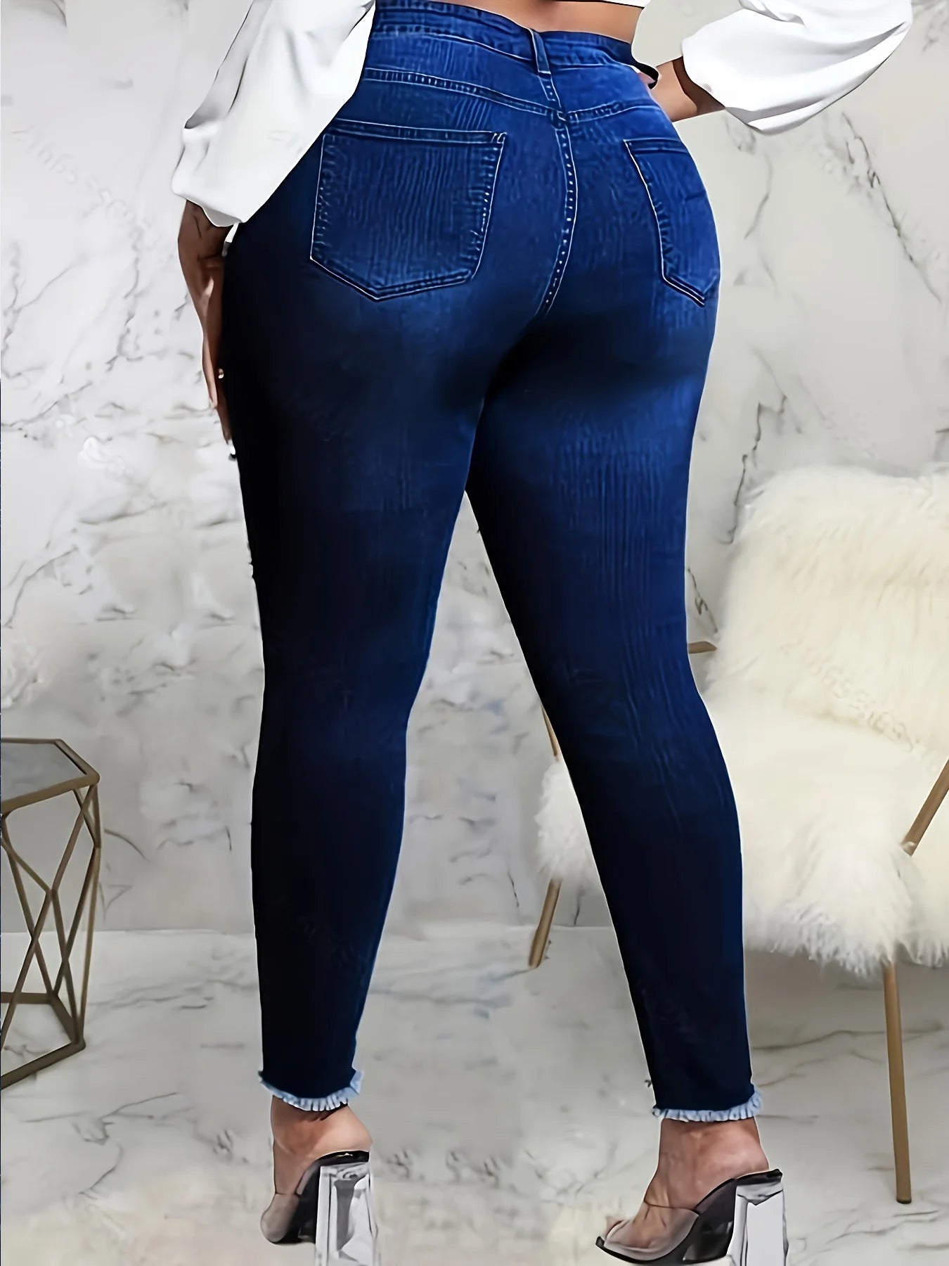 sequin diamond embroidered deep blue denim, skinny jeans