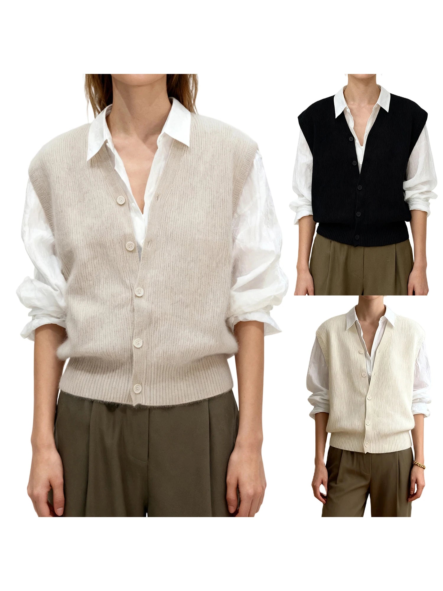 Sleeveless V Neck Button Down Cardigan Vest