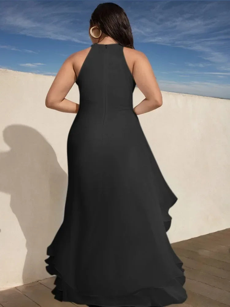 Long Black Dresses for Women Loose Sleeveless Layered Ruffle