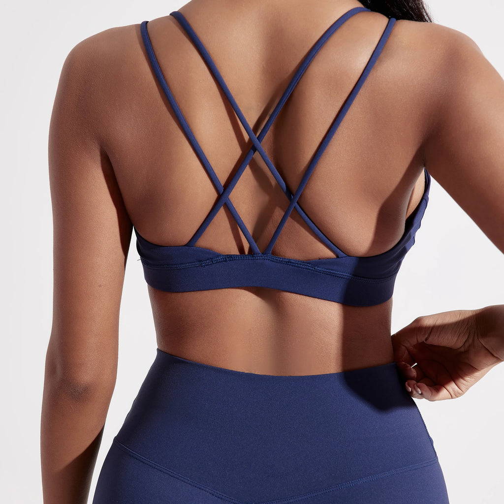 Solid Color Cross Fitness Bra  With Chest Pad