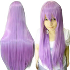 80cm Straight Synthetic Cosplay Wig White Purple Green Silver Pink Lolita Hairpiece with Bangs Long Wigs