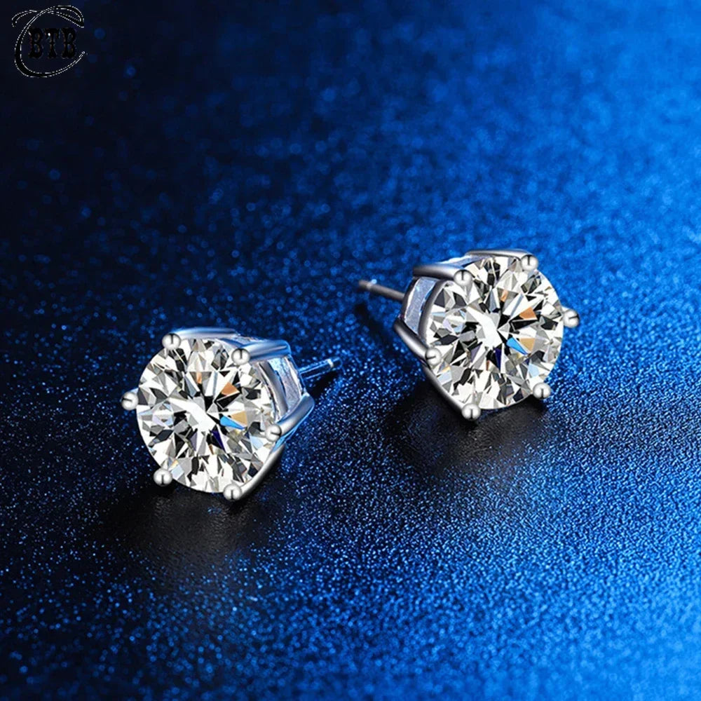 925 Sterling Silver GRA Certified 0.5-3CT Moissanite D Color Six-jaw Stud Earrings
