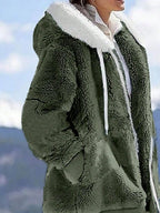 Loose Plush Zipper Hooded Jacket For Women