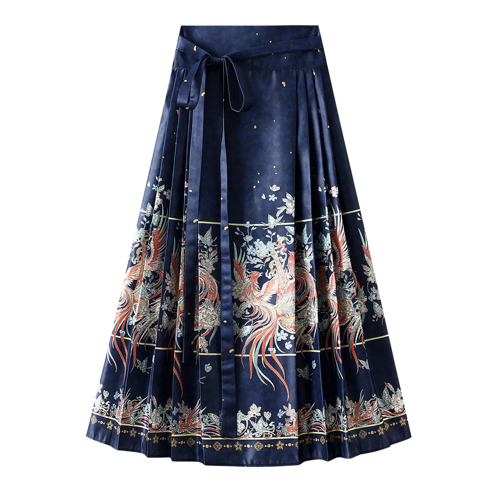 Womens Elegant Pleated Long Swing Skirt