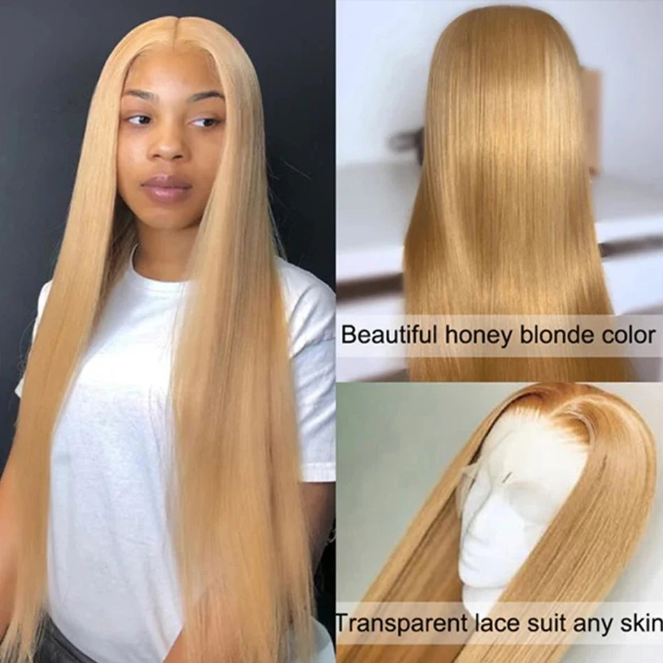 13x6 Honey Blonde HD Transparent Lace Front Wigs Human Hair 
#27 Colored Brazilian Bone Straight Lace Frontal Human Hair Wigs