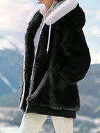 Loose Plush Zipper Hooded Jacket For Women