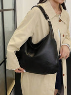 Black Faux Leather Shoulder Bag  Zipper Closure