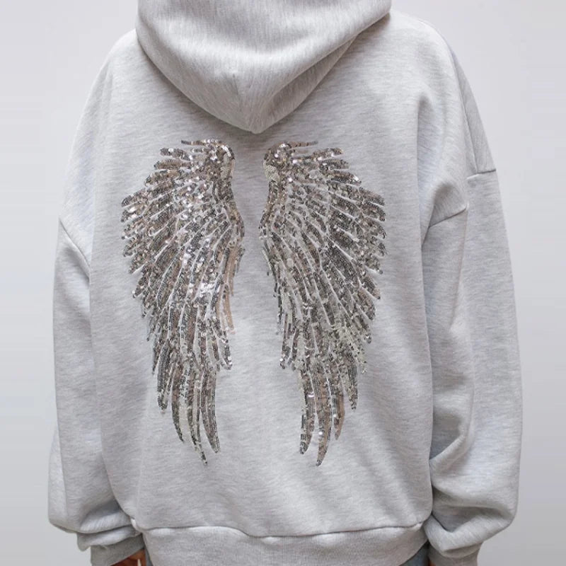 Women's Shinny Angel Wings Hooded Jacket and Pant set