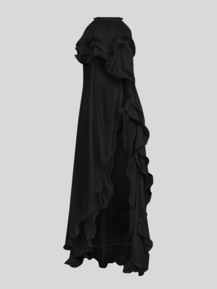 Long Black Dresses for Women Loose Sleeveless Layered Ruffle