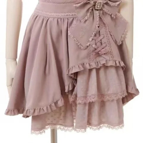 Lolita Style Mini Skirt Women Elegant Lace Metal Buckle Skirt