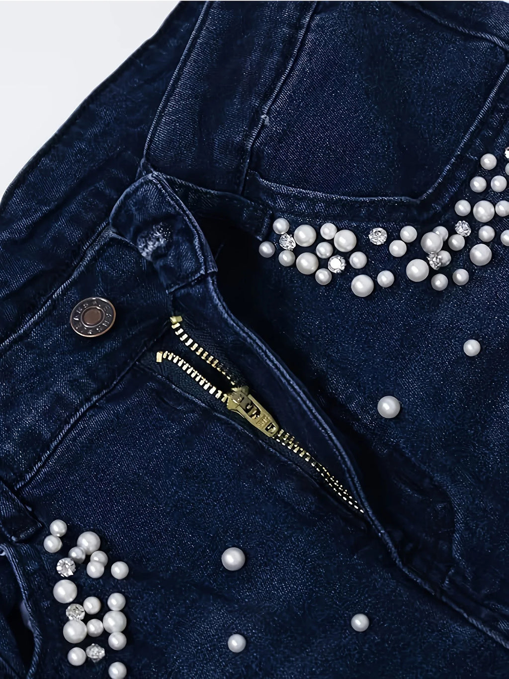 sequin diamond embroidered deep blue denim, skinny jeans