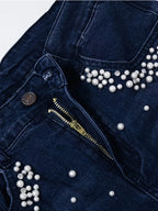 sequin diamond embroidered deep blue denim, skinny jeans
