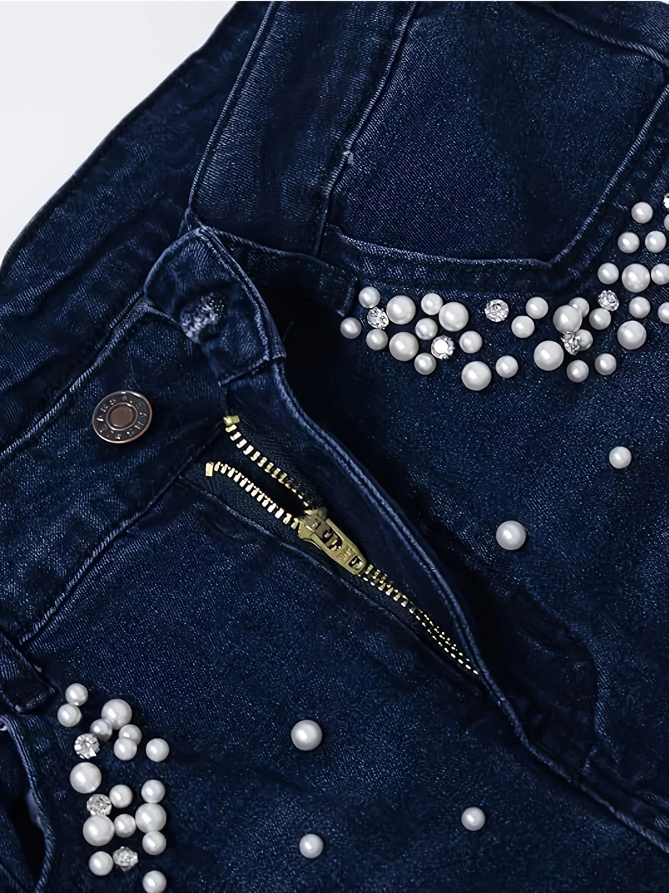 sequin diamond embroidered deep blue denim, skinny jeans