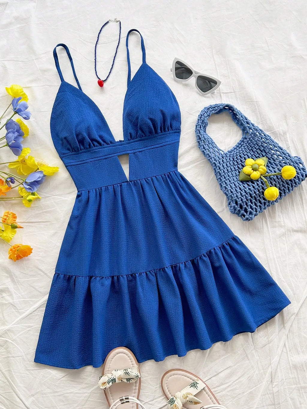 Black V-Neck Sleeveless Backless Summer Dress for Women, Casual Beach Party Wear