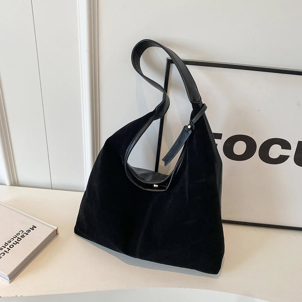 Women Suede Tote Bag Magnetic Closure