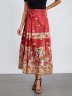 Womens Elegant Pleated Long Swing Skirt