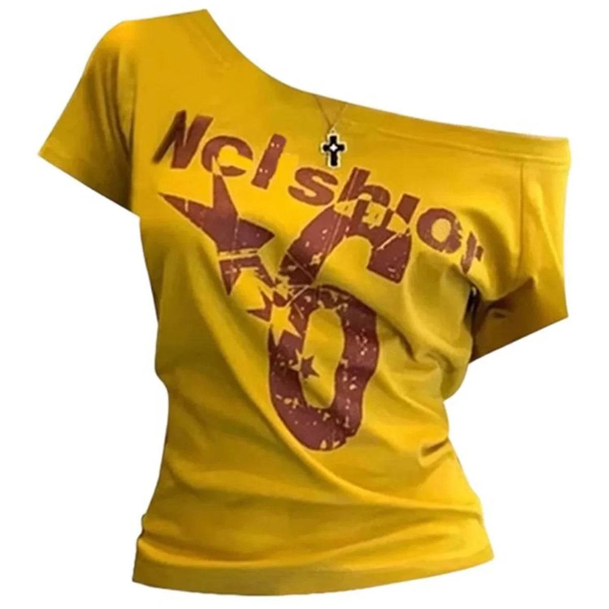 Y2k Sport Off shoulder Top Women Short sleeve T shirt