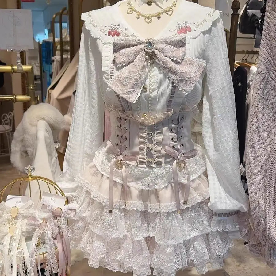 Lolita Style Mini Skirt Women Elegant Lace Metal Buckle Skirt