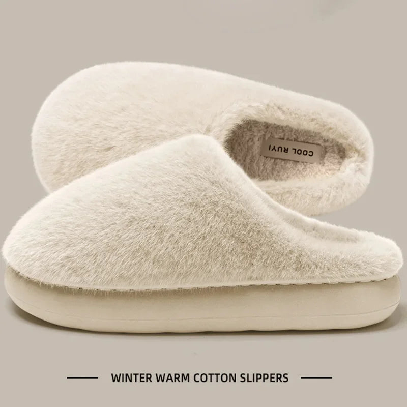 Faux Furry Warm Home Cotton Slippers Women