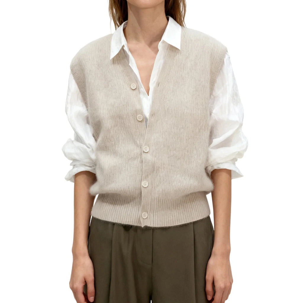 Sleeveless V Neck Button Down Cardigan Vest