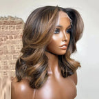 4/27 Highlight 13*4 Body Wave Glueless Closure100% Human Hair 
Frontal Wigs Ombre Brown Mix Blonde Water Wave Short Bob Wig