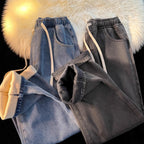 Fleece Lined Thickened Jeans Elastic Waist