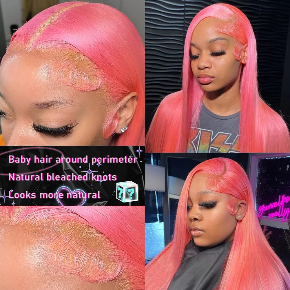Pink Lace Front Wigs Human Hair Straight 13x6 
HD Pink Lace Front Wig Human Hair Pre Plucked with Natural Hairline Colored