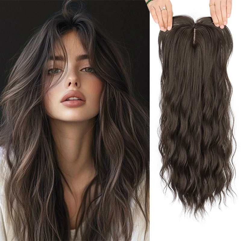 Long Wave Hair Topper for Women 22Inch Long Curly Hairpiece With Side Bangs 360° 
3D Toppers For Thinning Hair