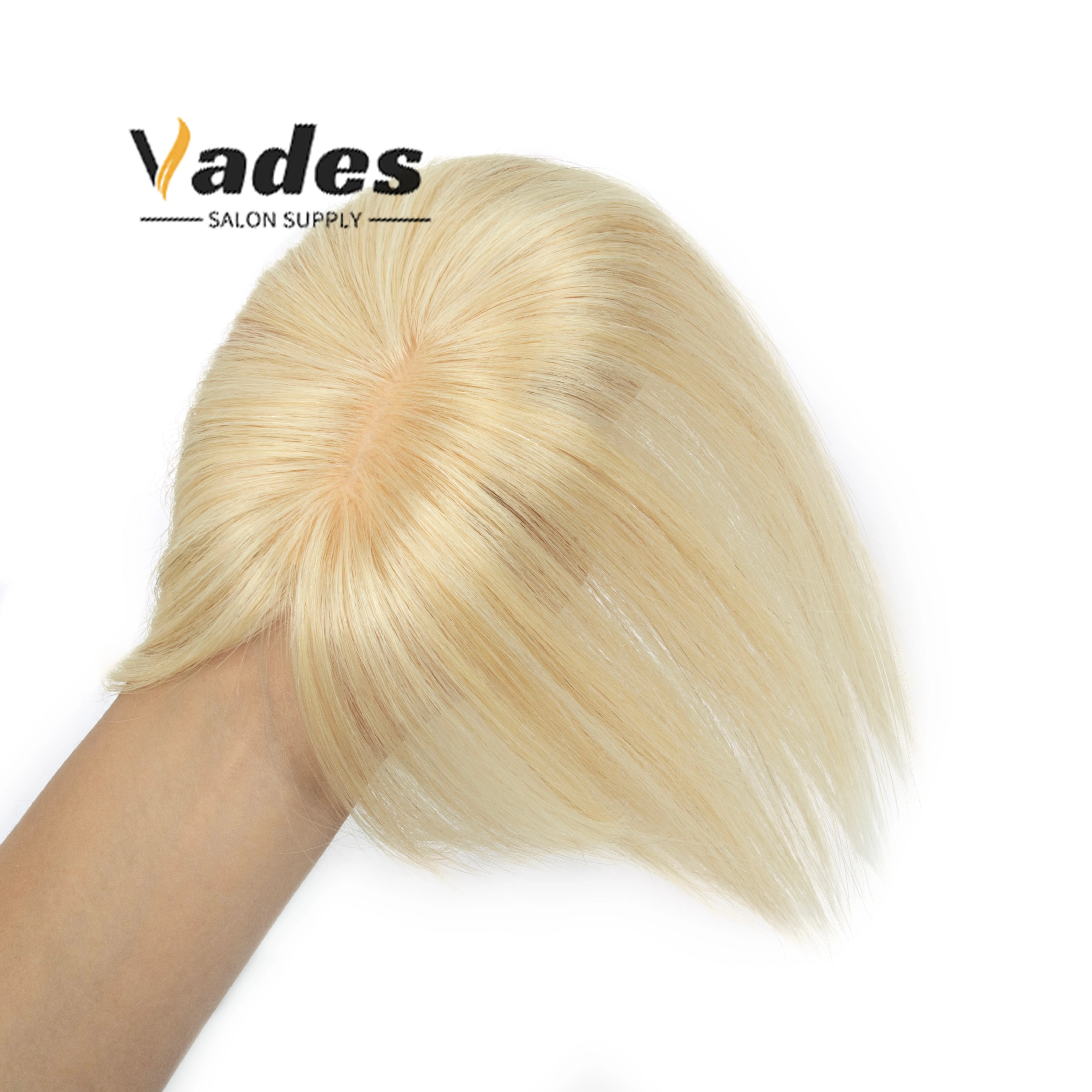 Human Hair Topper with Bangs Hand-Tied Thin 
5 * 9cm Base Light Weight Clip