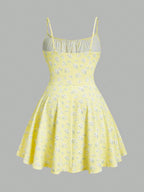 floral elegant thin strap camisole dress