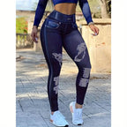 Leggings Faux Denim Print High Waist Hip Lifting Pants